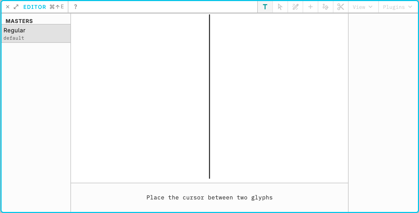 A selected point and its handles on the glyph canvas