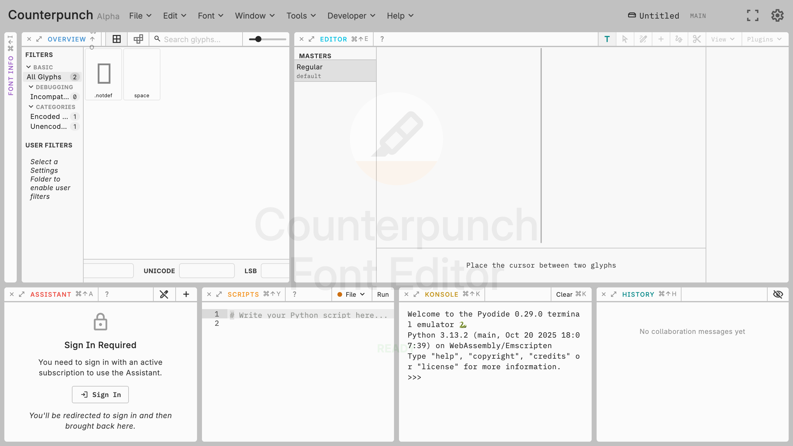Labeled main views in the Counterpunch workspace