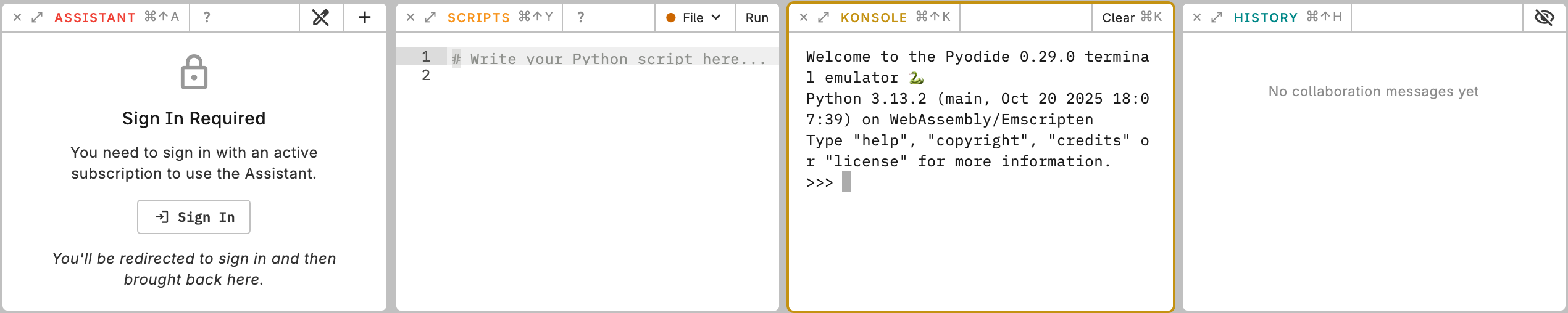 Scripts view next to Konsole